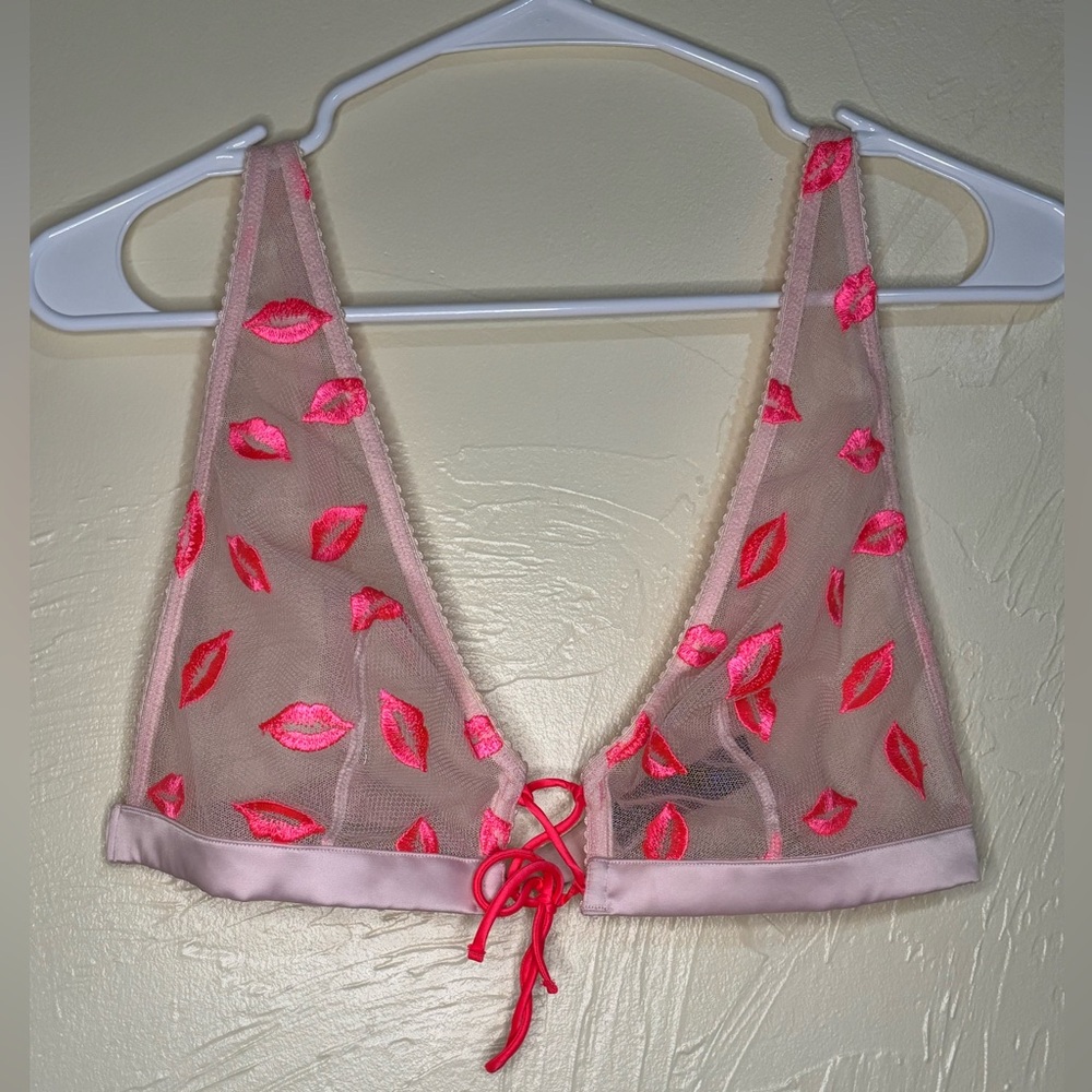 Victoria's Secret Sheer Bralette with Pink Lip Design